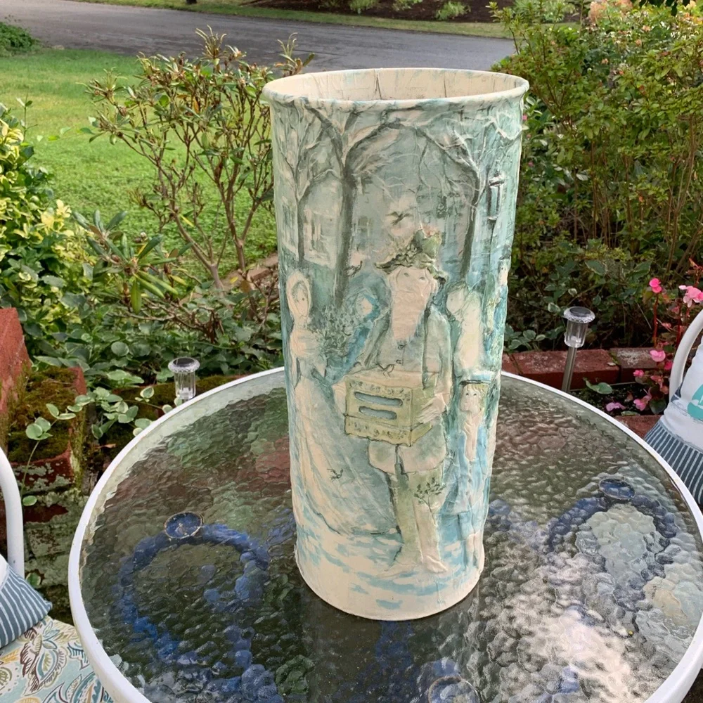 Vintage 3D Embossed Paper Mache Umbrella Holder Stand